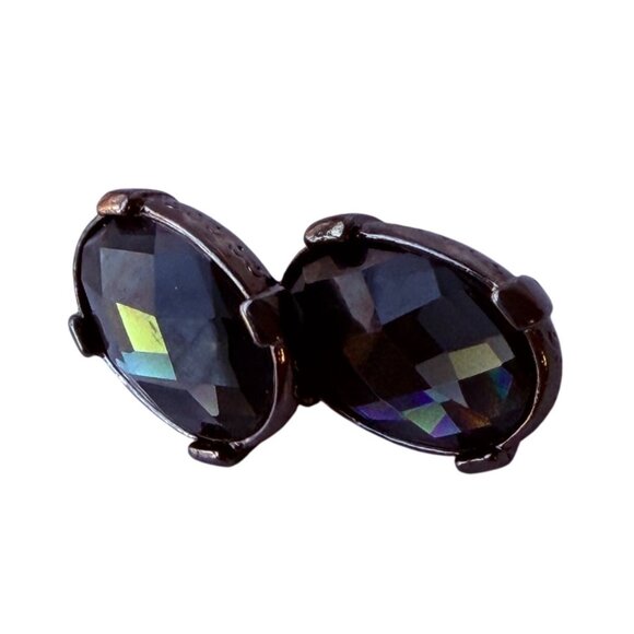 Chico’s Vintage Y2K Faceted Oval Black Glass Post Earrings Gunmetal Setting New - Picture 7 of 7